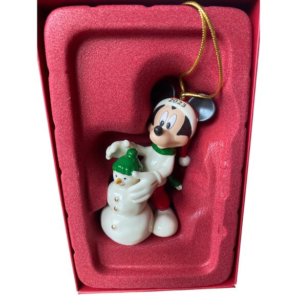 Lenox 2023 Mickey and Snowman Porcelain Gold-Trim Ornament *NEW IN BOX - Picture 5 of 6